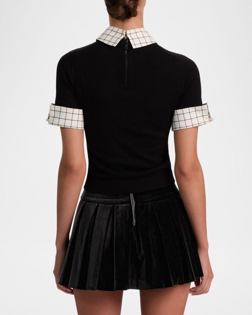 Alice + Olivia Black Aster Collared Pullover