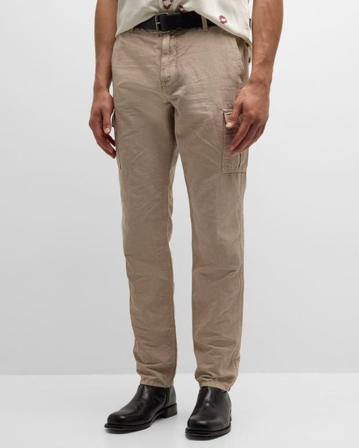 John Varvatos Gray Cotton Linen Straight-Leg Cargo Pants for men