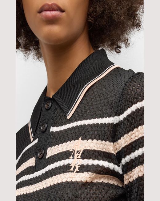 Amiri Black Striped Short-Sleeve Pointelle Knit Crop Polo Shirt