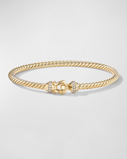 David Yurman Metallic Cable Buckle Bracelet With Diamonds In 18k Gold, 3.5mm