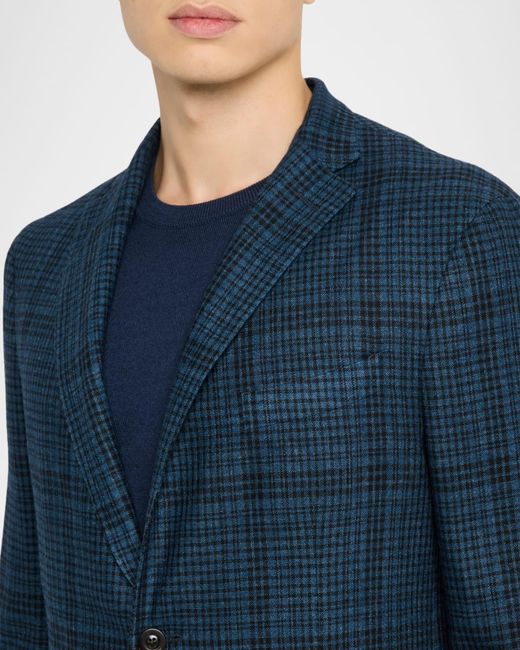 Boglioli Blue Apos;S Plaid Wool-Blend Two-Button Blazer for men