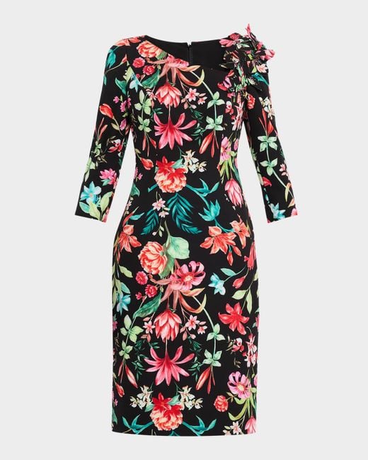 Teri Jon Red Bodycon Floral-Print Scuba Dress
