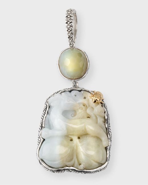 Stephen Dweck White Vintage Hand Carved Faceted Moonstone And Chalcedony Pendant