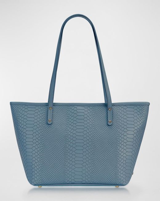 Gigi New York Blue Taylor Zip Python-embossed Tote Bag