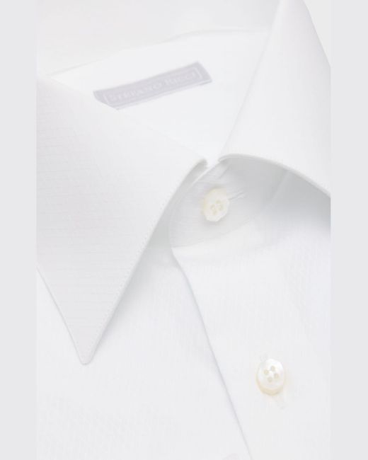 Stefano Ricci White Textured Cotton Dress Shirt for men