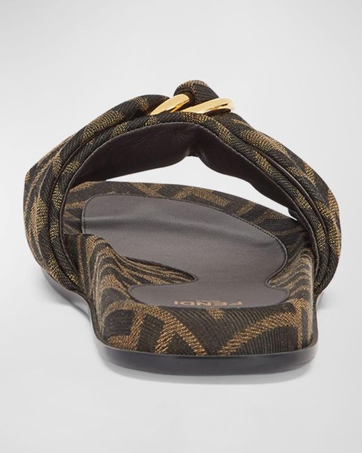 Fendi Brown Ff Jacquard Flat Slides