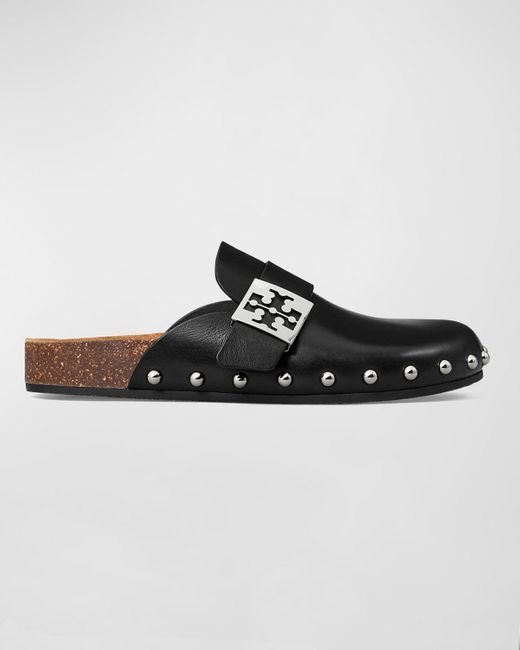 Tory Burch Black Mellow Leather Buckle Slide Mules