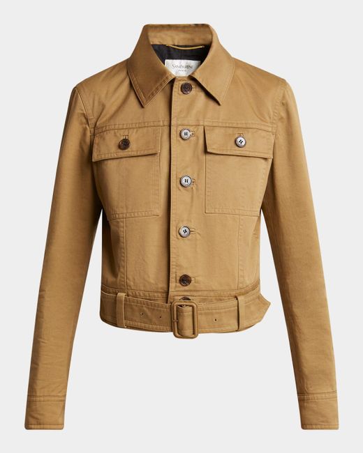 Saint Laurent Natural Collared Button Down Belted Jacket
