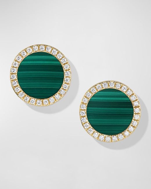 David Yurman Green Dy Elements Stud Earrings With Gemstone And Diamonds In 18k Gold, 11mm
