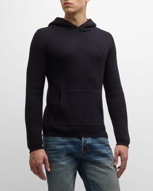 PAIGE Black Bowery Knit Pullover Hoodie for men