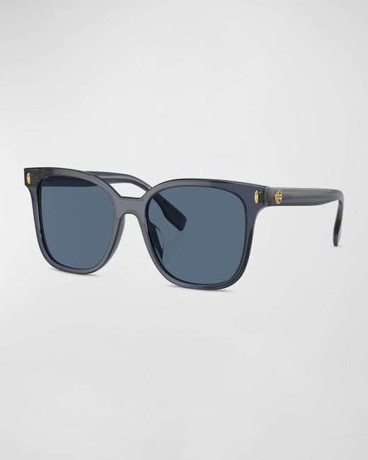 Tory Burch Blue Monogram Acetate & Plastic Square Sunglasses