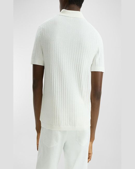 Theory White Cable-Knit Polo Sweater for men