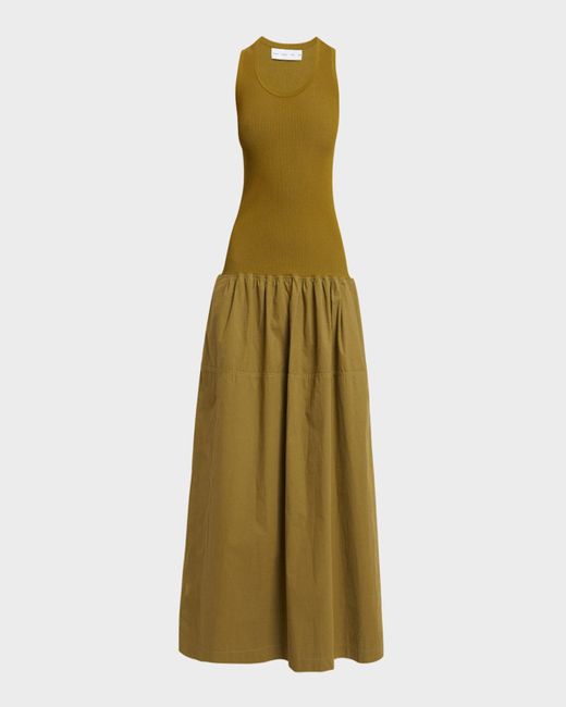 Proenza Schouler Green Malia Combo Drop-Waist Maxi Dress