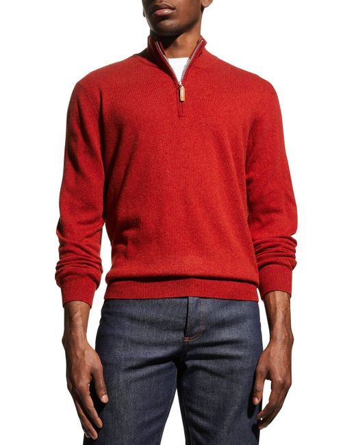 Neiman Marcus Red Wool-cashmere 1/4-zip Sweater for men