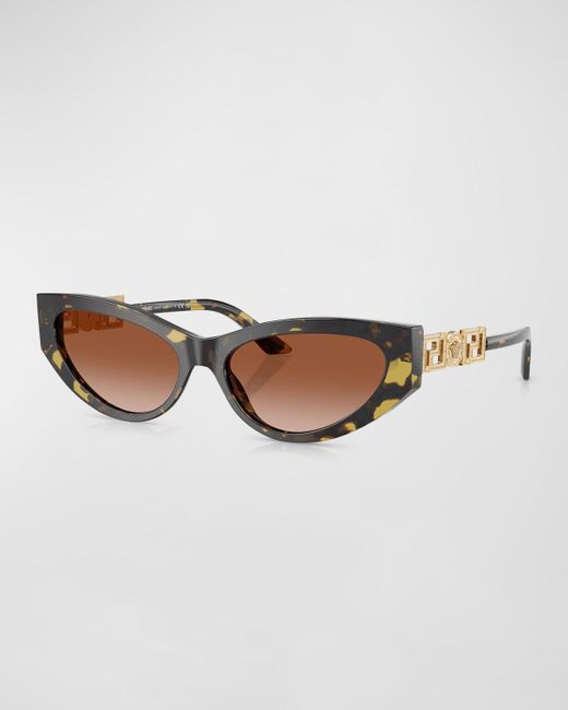 Versace Brown Bright Greca Embellished Cat-Eye Sunglasses