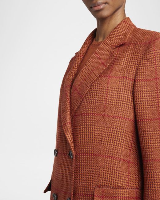 Kiton Orange Check Double-Breasted Blazer Jacket
