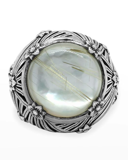 Stephen Dweck Metallic Rutilated Quartz And Mother-of-pearl Ring, Size 7