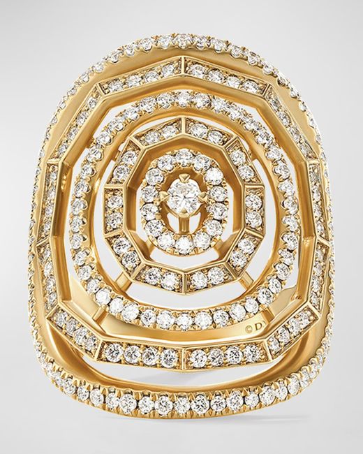 David Yurman Metallic 30mm Stax Full Pave Statement Ring With Diamonds And 18k Yellow Gold, Size 7