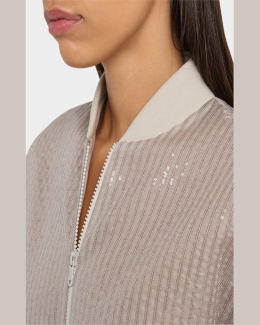 Brunello Cucinelli Natural Stripe Sequined Organza Bomber Jacket