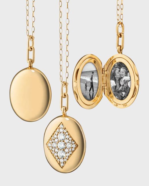 Monica Rich Kosann Metallic 18k Yellow Gold Charlotte Oval Locket Necklace With Diamonds