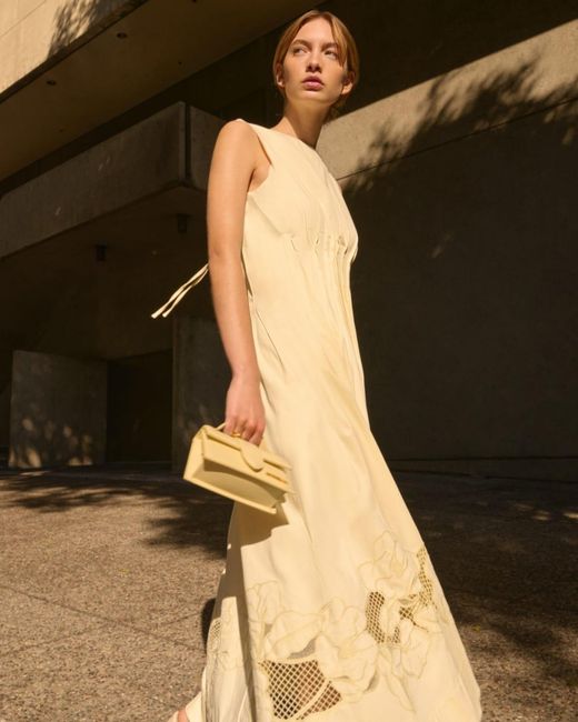 Clea Anika Embroidered Dress in Natural | Lyst