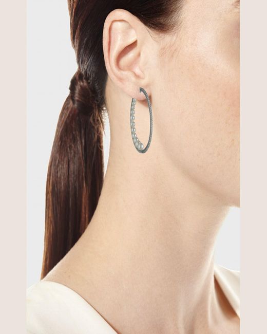 Siena Jewelry 14k White Gold Diamond Pearl-back Hoop Earrings