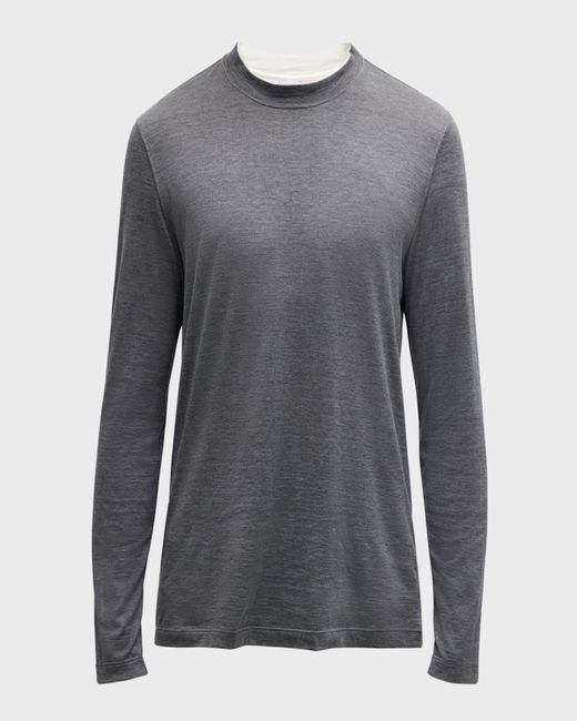 Brunello Cucinelli Gray Silk-Cotton Long Sleeve T-Shirt for men