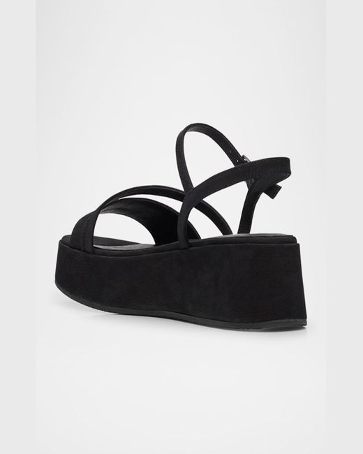 Eileen Fisher Black Dae Leather Asymmetrical Flatform Sandals