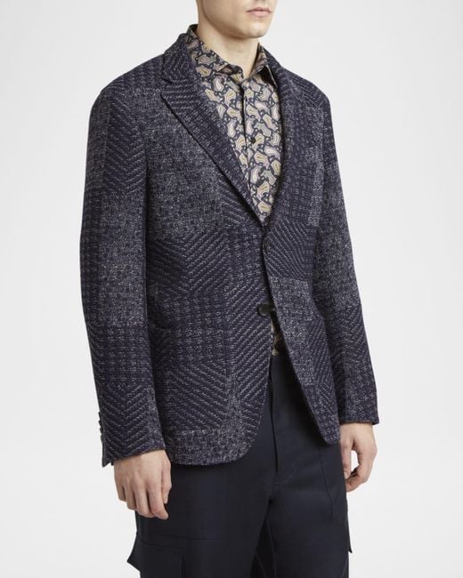 Etro Natural Apos;S Patchwork Knit Two-Button Sport Coat for men