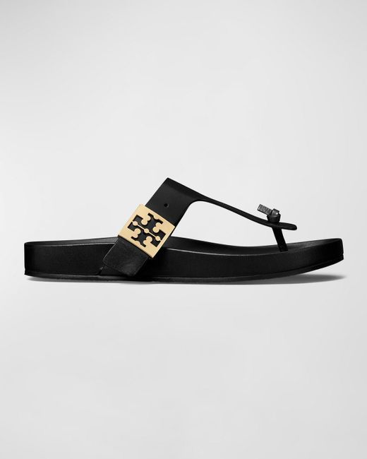 Tory Burch Black Mellow Leather Buckle Thong Sandals