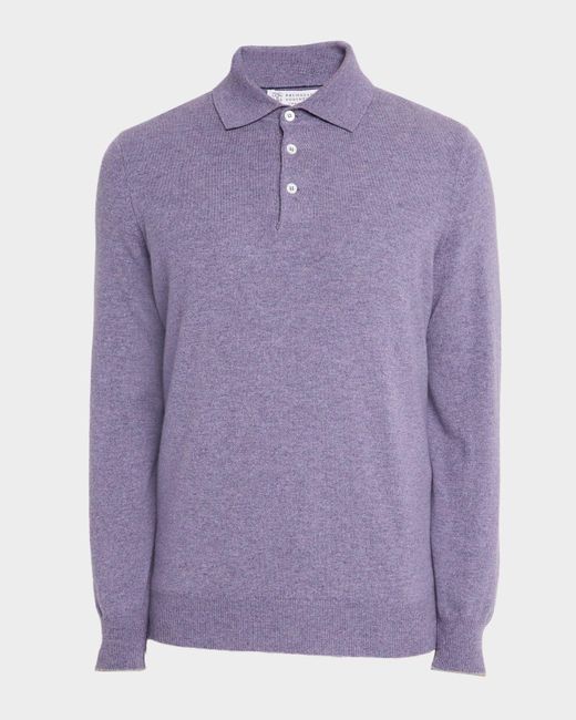 Brunello Cucinelli Purple Premium Cashmere Polo Sweater for men