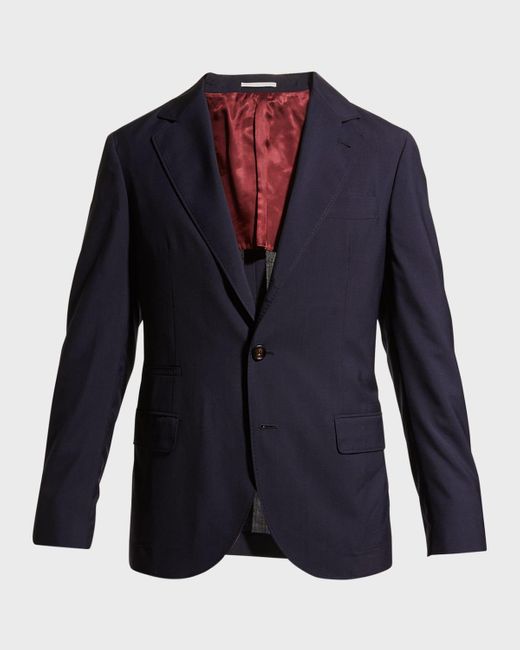 Brunello Cucinelli Blue Three-button Travel Blazer for men