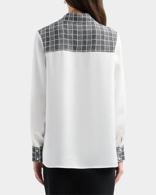 Misook White Check-Trimmed Blouse