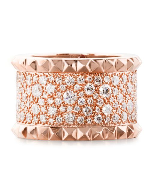 Roberto Coin Pink Rock & Diamonds 18k Rose Gold Ring With Diamonds, Size 6.5