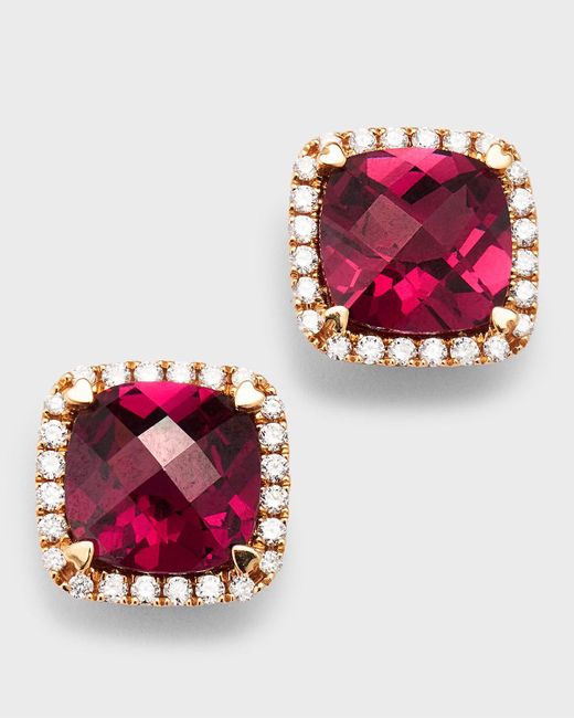 Lisa Nik Red 18k Rose Gold Garnet Stud Earrings With Diamonds