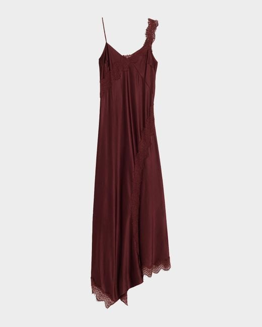 Veronica Beard Purple Vernon Lace-Trim Satin Slip Dress