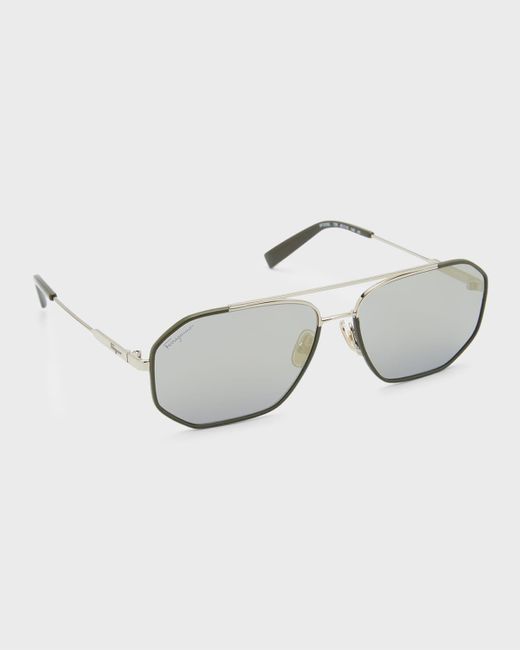 Ferragamo Metallic Metal And Leather Navigator Sunglasses for men