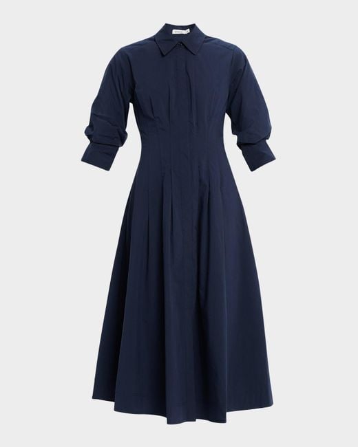 Jonathan Simkhai Blue Jazz Core Cotton Poplin Pintuck Midi Dress