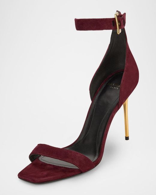 Balmain Pink Suede Ankle-Strap Sandals
