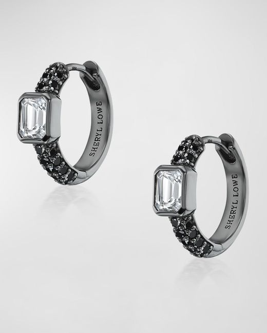 Sheryl Lowe Metallic 3-row Black Diamond Huggie Earrings With White Topaz