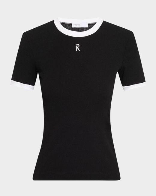 Rosetta Getty Black Contrast-Trim Short-Sleeve Slim T-Shirt