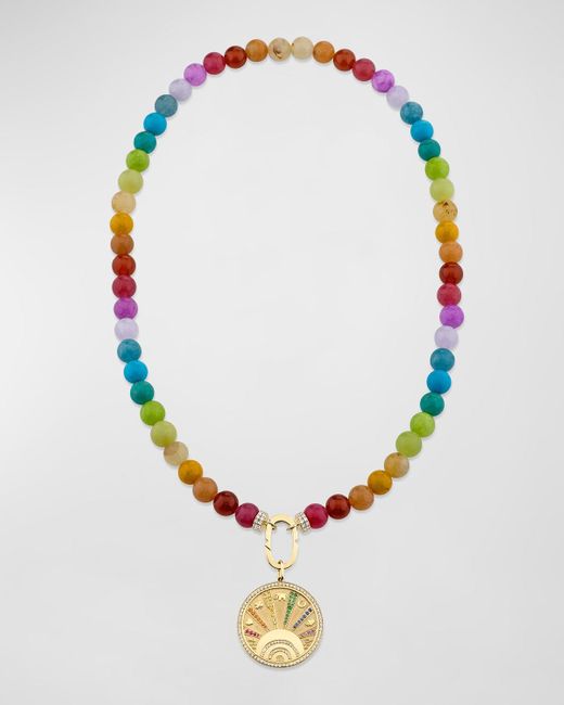 Sydney Evan Blue 14k Yellow Gold Rainbow Bead Necklace With Coin Charm