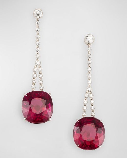 Cicada Jewelry Red Platinum Rubellite And Diamond Earrings