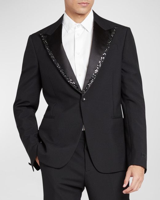 Versace Black Beaded Peak-Lapel Tuxedo Jacket for men