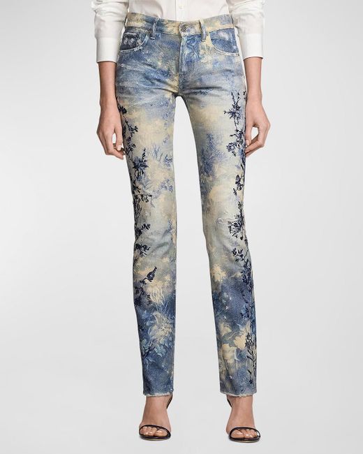 Ralph Lauren Collection Blue Embellished 750 Straight Ankle Jeans
