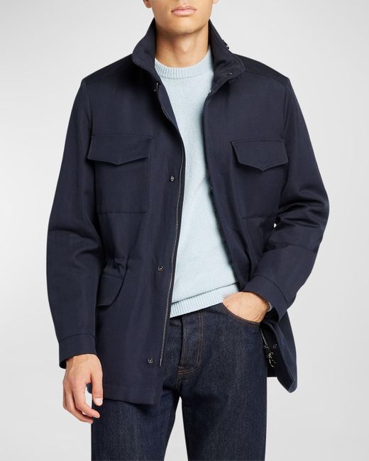 Loro Piana Blue New Traveller Cotton-Linen Rain Jacket for men