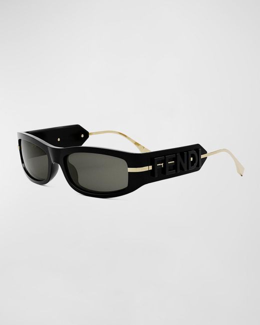 Fendi Black Graphy Curved Square Acetate Sunglasses