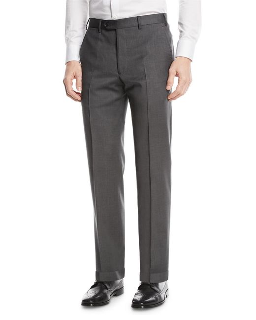 Emporio Armani Gray Basic Flat-front Wool Trousers for men