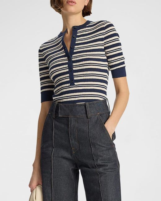 A.L.C. Blue Fisher Pleated Button-front Top