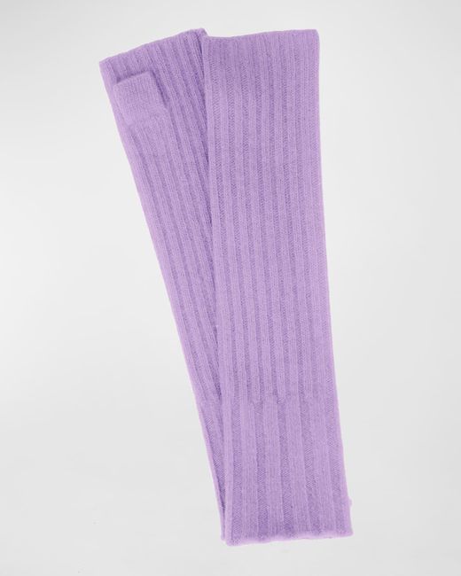 Portolano Purple Long Ribbed Fingerless Cashmere Gloves